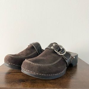 Liz Claiborne Flex Brown Leather Mules Clogs w Buckle Read Note 7.5 M